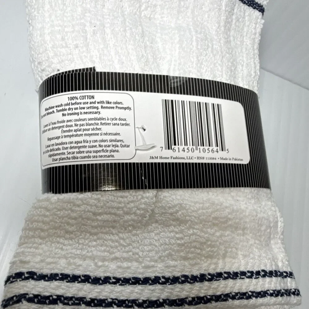 Signature Classic Dishcloth Set of 4, 100% Cotton Striped Blue/White 13x13